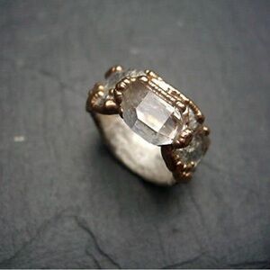 Talisman Ring - silver ring with Herkimer diamond in gold-plated setting. Size 8